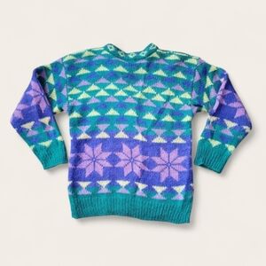 Vintage Gallagher Mohair Acrylic Fair Isle Pullover Ski Sweater Teal Purple M